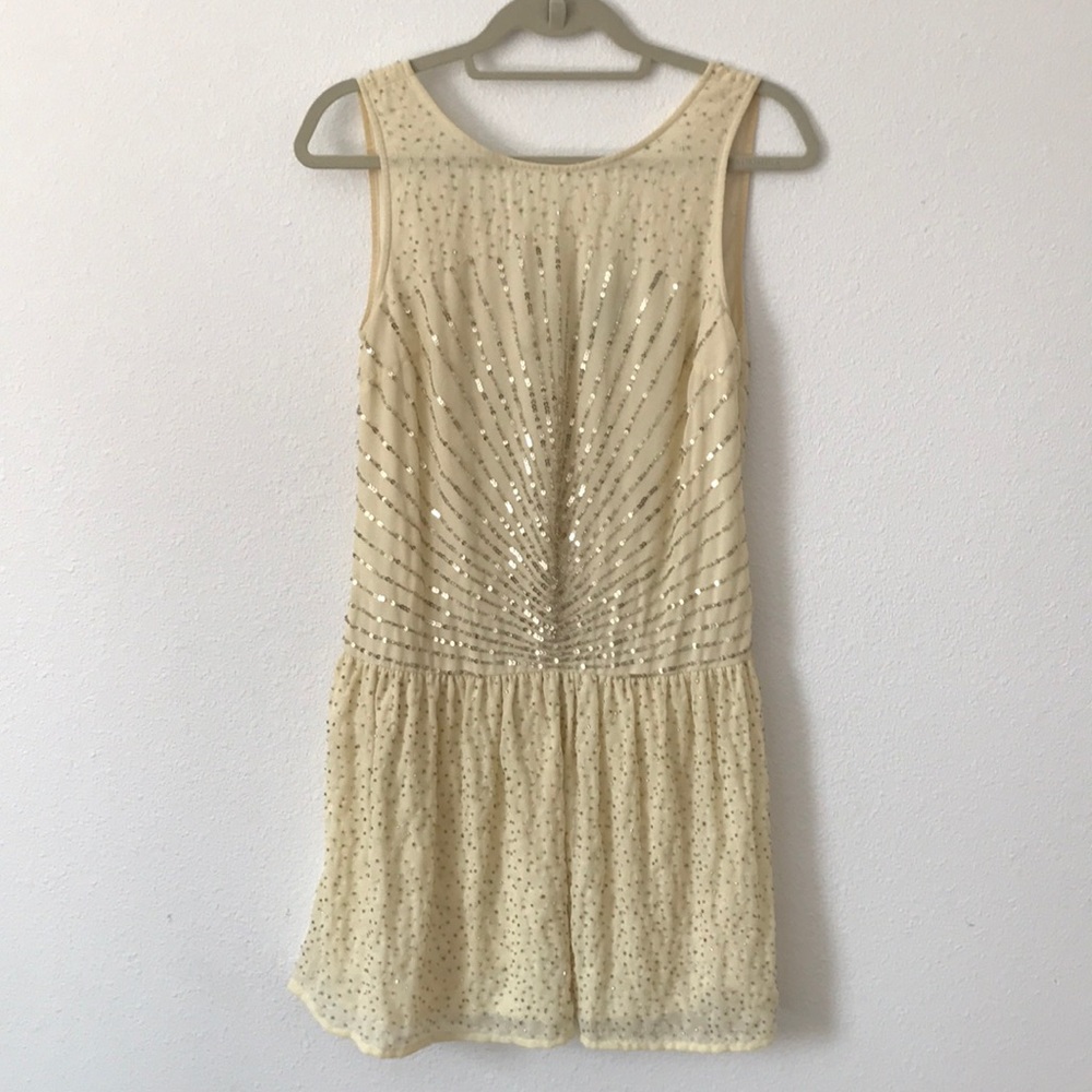 Zara Ivory Embellished Drop-Waist Dress